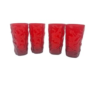 Vintage Rudy Red Morgantown Crinkle Driftwood Drinking Glasses Set Of 4 MCM
